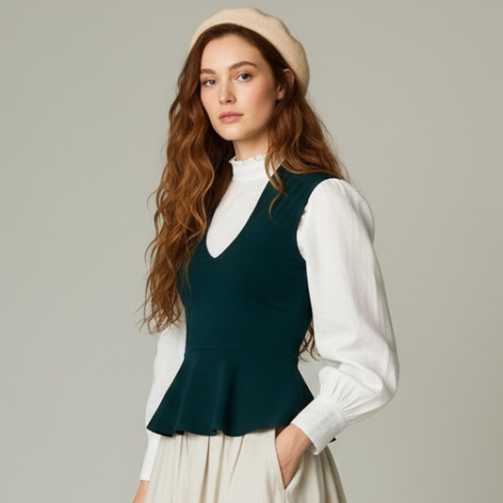 Sleeveless Green Peplum Blouse